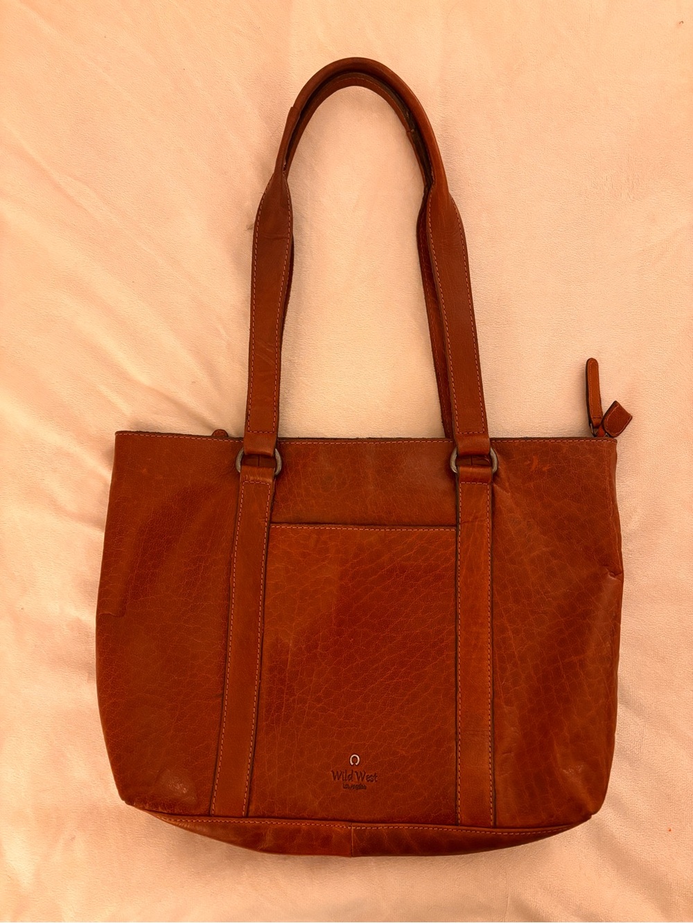Wild West Los Angeles Brown Leather Tote Bag with Exterior Pockets